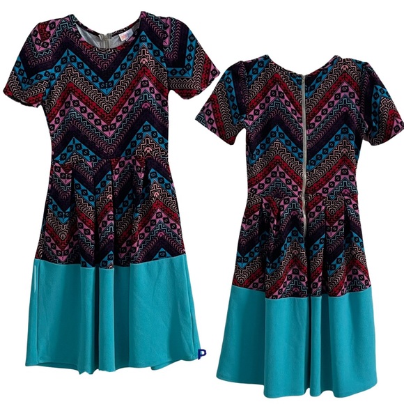 LULAROE Simply Comfortable Amelia Midi Skater Mixed Print Dress w Back Zipper XS - Picture 7 of 16